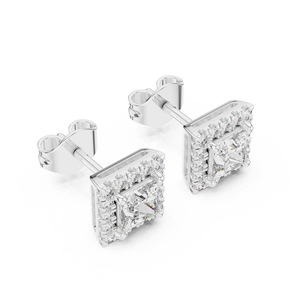 Regalia Princess Cut Square Halo Lab Grown Diamond Stud Earrings
