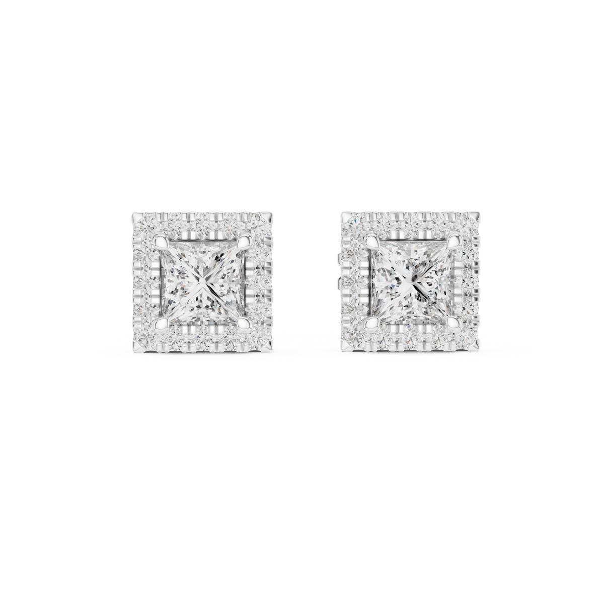 Regalia Princess Cut Square Halo Lab Grown Diamond Stud Earrings