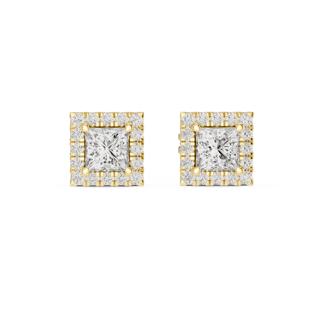 Regalia Princess Cut Square Halo Lab Grown Diamond Stud Earrings