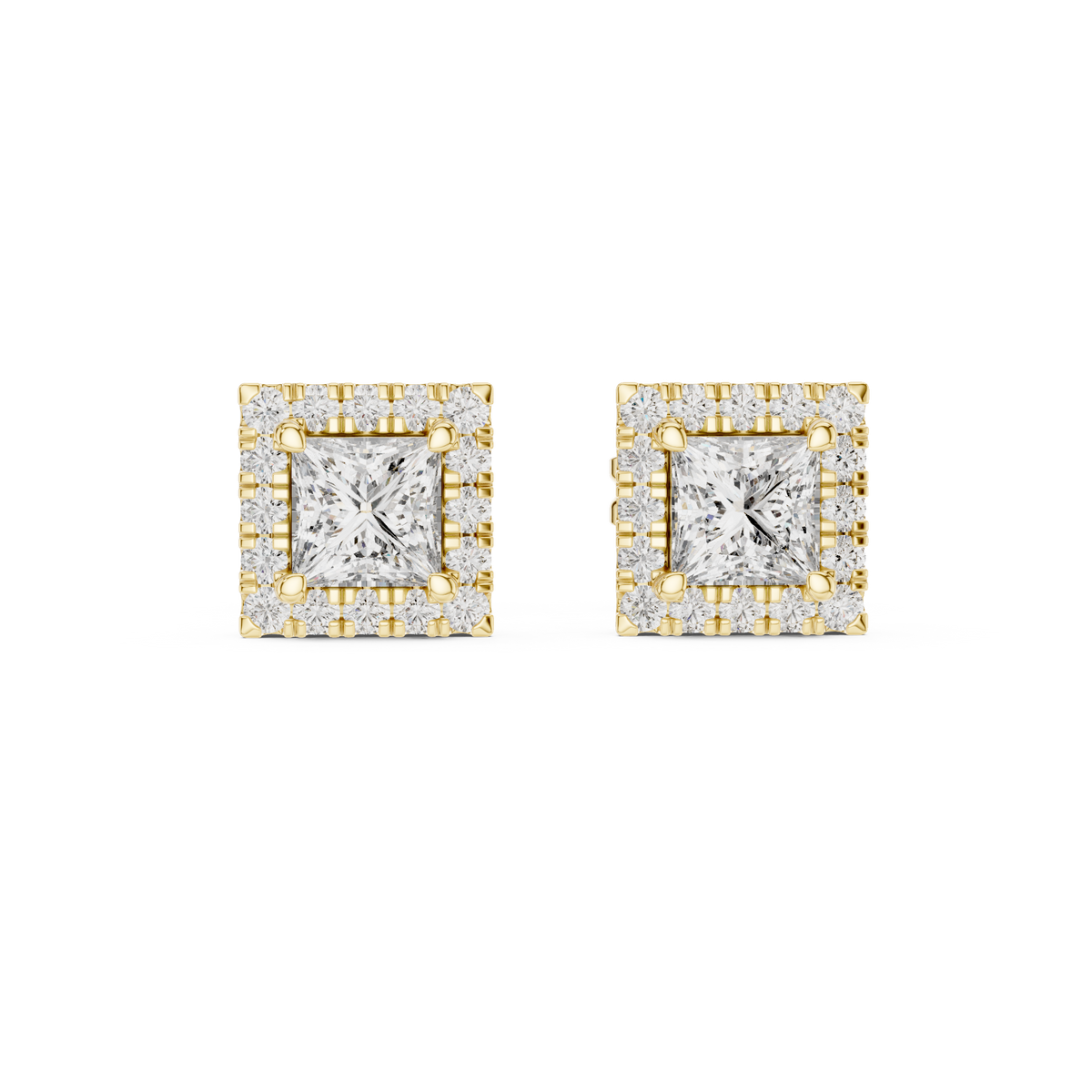 Regalia Princess Cut Square Halo Lab Grown Diamond Stud Earrings