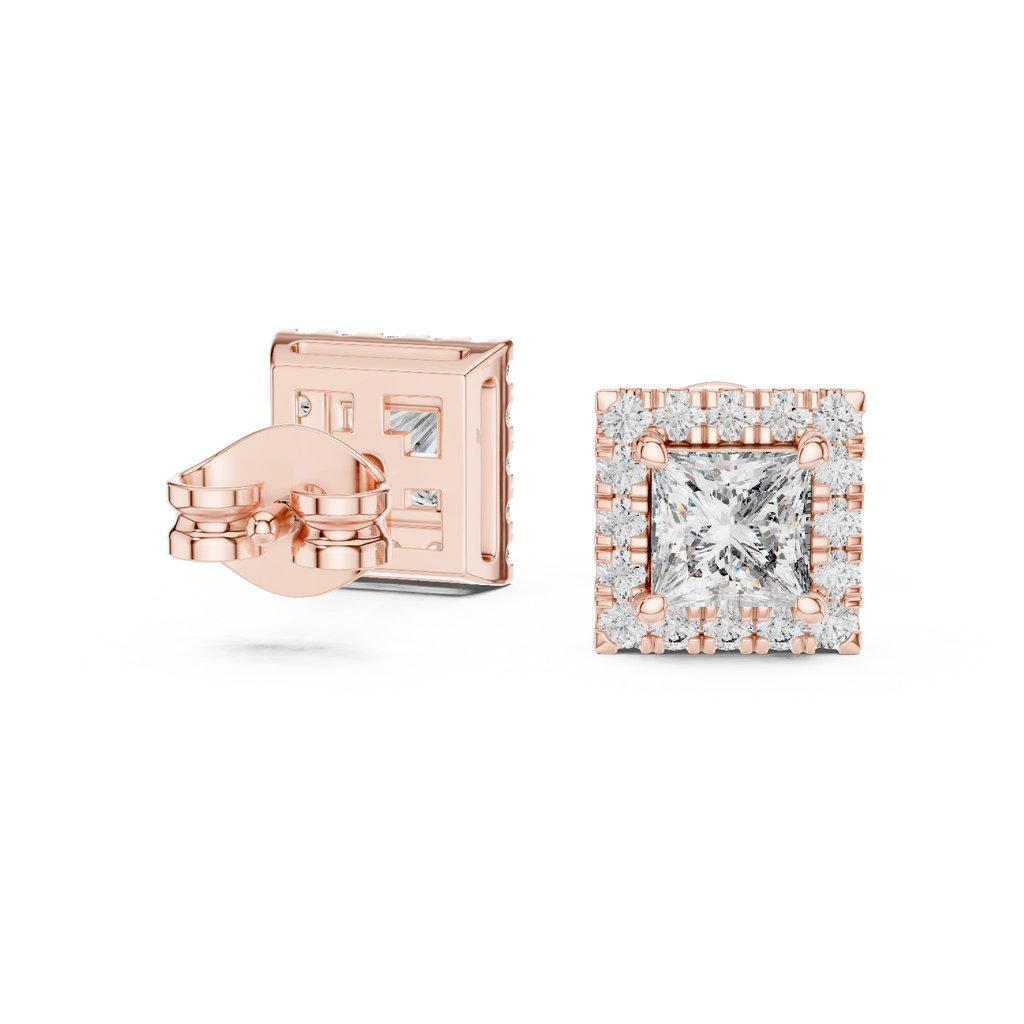 Regalia Princess Cut Square Halo Lab Grown Diamond Stud Earrings