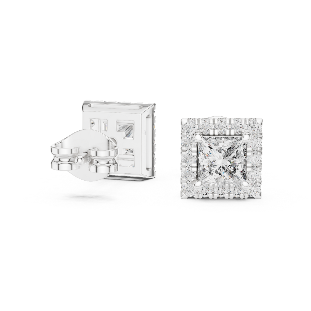 Regalia Princess Cut Square Halo Lab Grown Diamond Stud Earrings