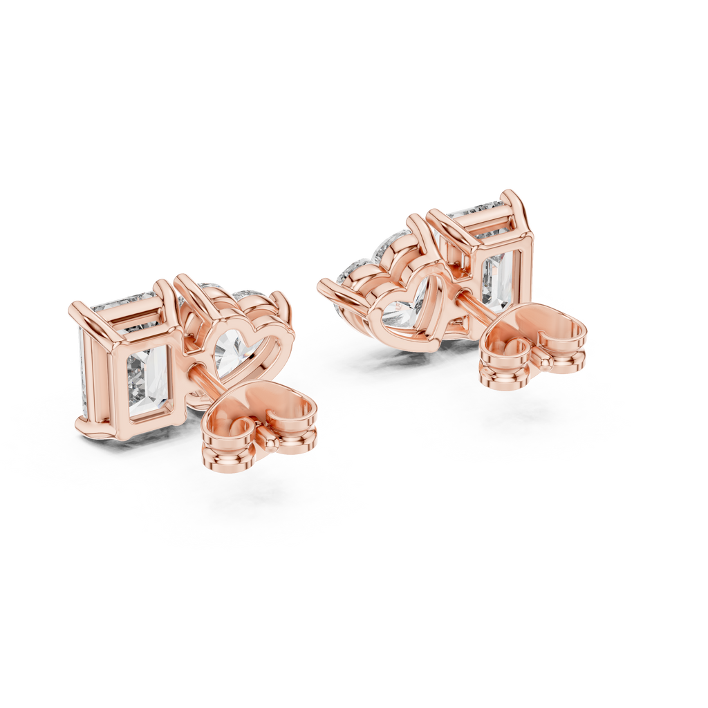 Amoretta Toi et Moi Emerald & Heart Lab Grown Diamond Stud Earrings