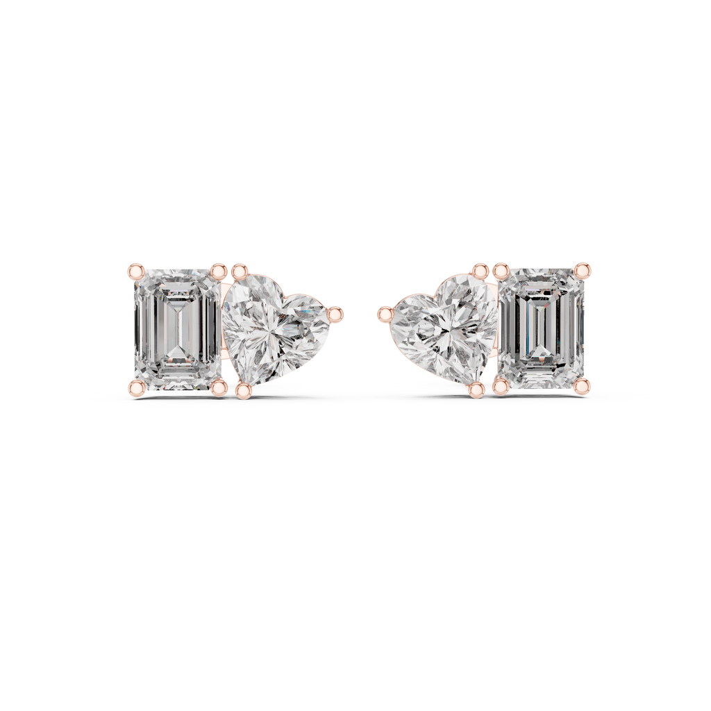 Amoretta Toi et Moi Emerald & Heart Lab Grown Diamond Stud Earrings