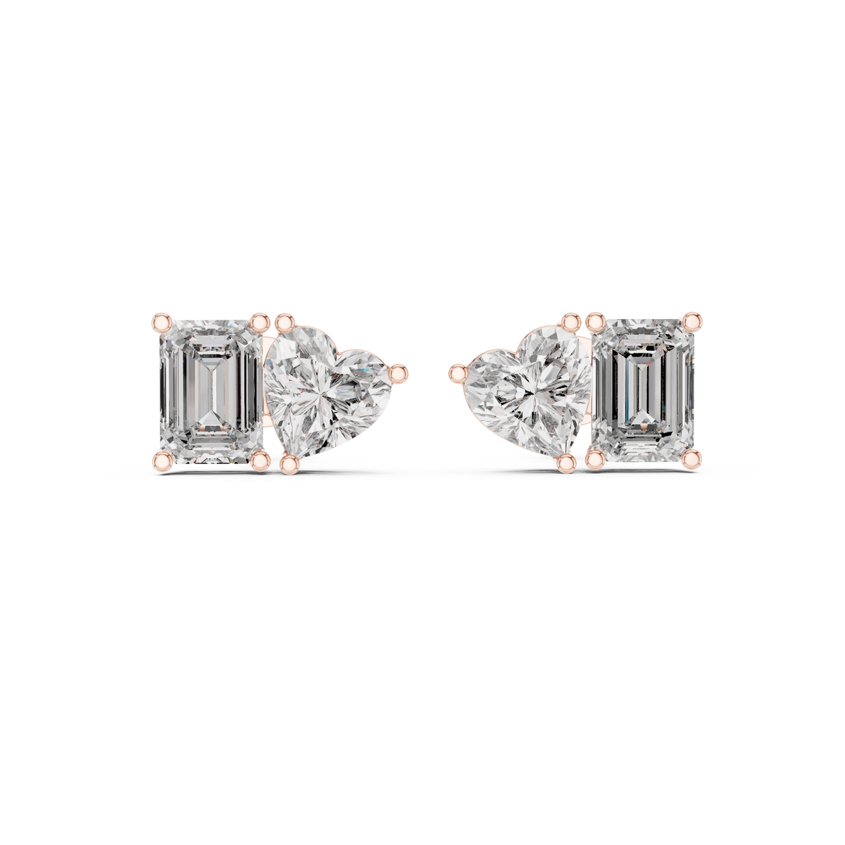 Amoretta Toi et Moi Emerald & Heart Lab Grown Diamond Stud Earrings