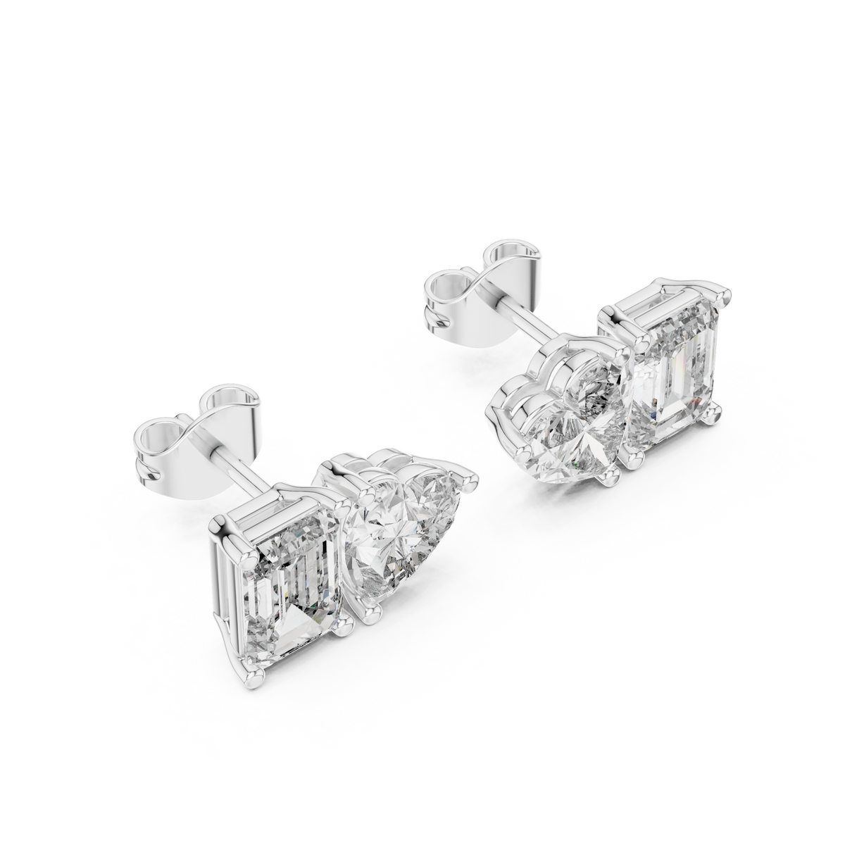 Amoretta Toi et Moi Emerald & Heart Lab Grown Diamond Stud Earrings