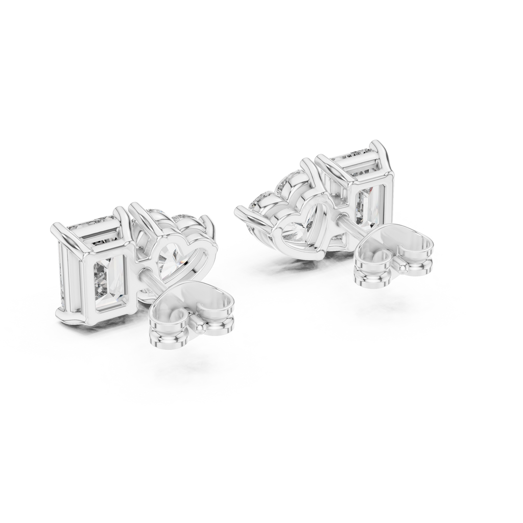 Amoretta Toi et Moi Emerald & Heart Lab Grown Diamond Stud Earrings