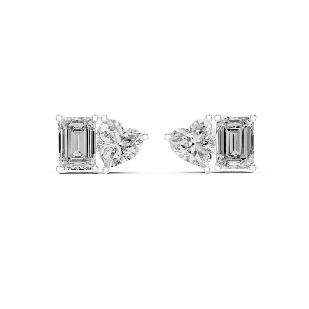 Amoretta Toi et Moi Emerald & Heart Lab Grown Diamond Stud Earrings