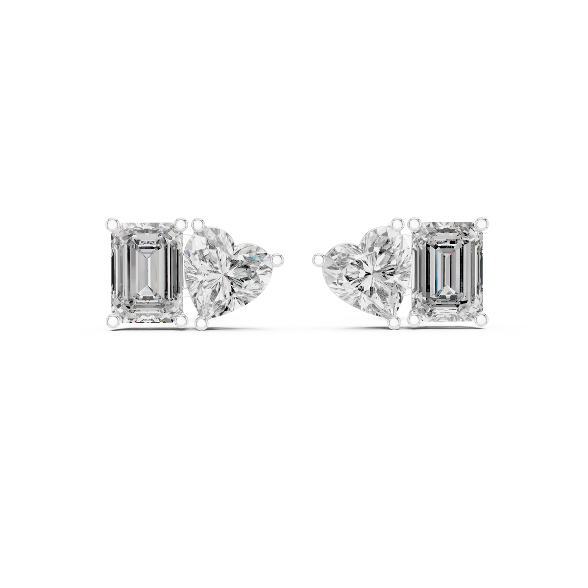 Amoretta Toi et Moi Emerald & Heart Lab Grown Diamond Stud Earrings