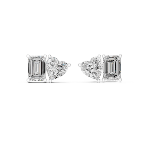Amoretta Toi et Moi Emerald & Heart Lab Grown Diamond Stud Earrings