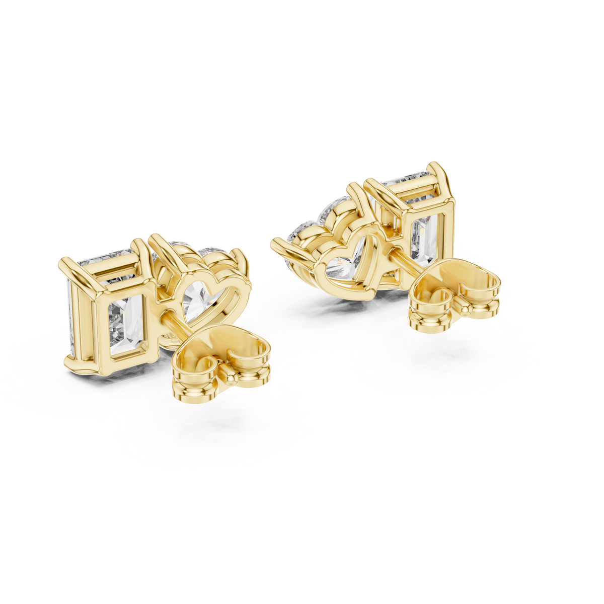 Amoretta Toi et Moi Emerald & Heart Lab Grown Diamond Stud Earrings