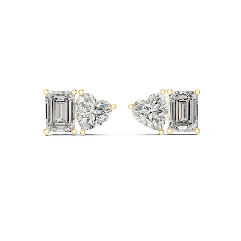 Amoretta Toi et Moi Emerald & Heart Lab Grown Diamond Stud Earrings