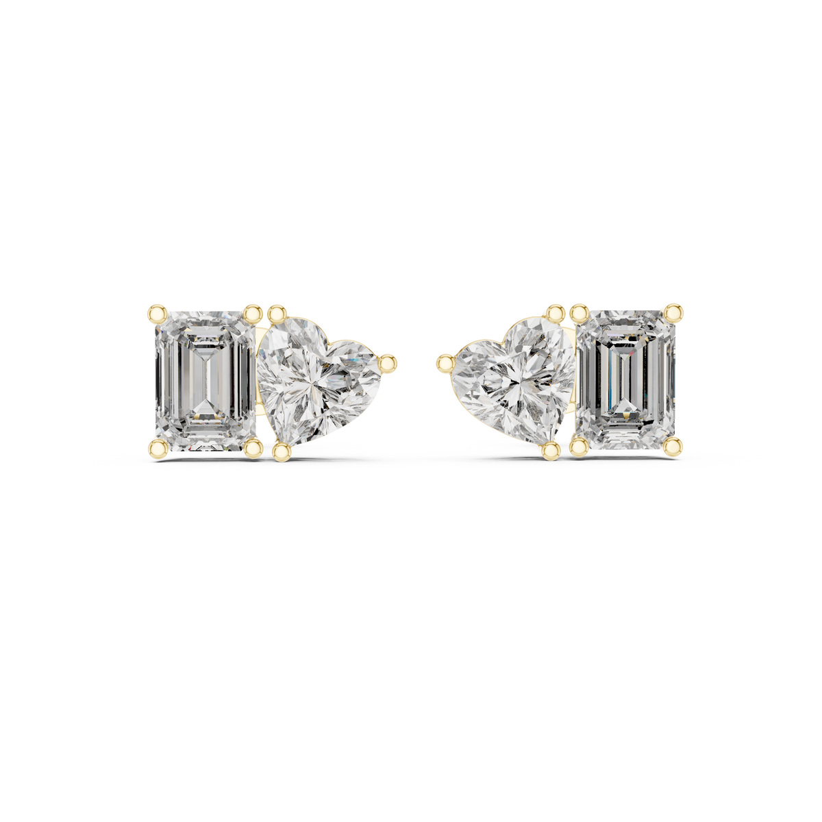 Amoretta Toi et Moi Emerald & Heart Lab Grown Diamond Stud Earrings