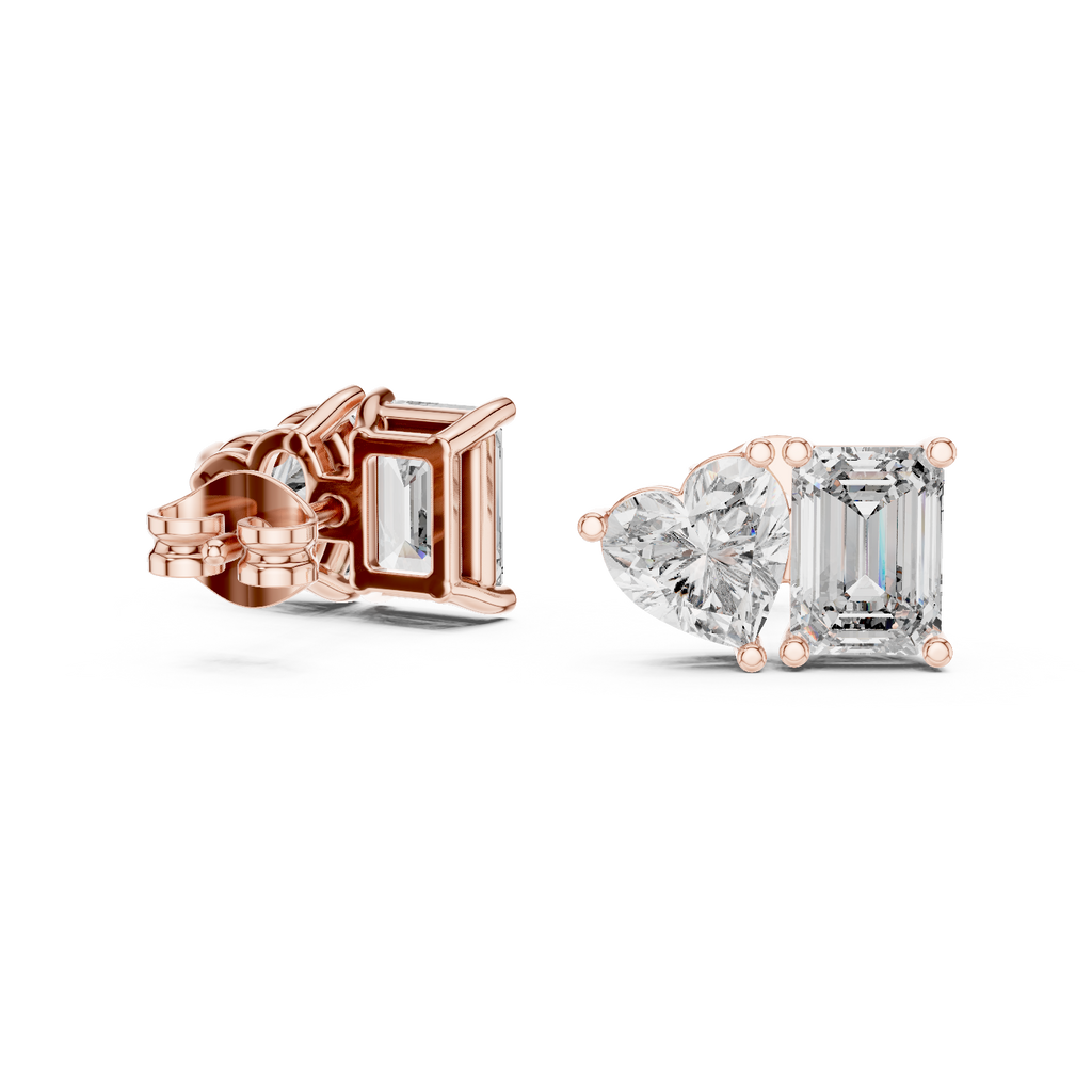 Amoretta Toi et Moi Emerald & Heart Lab Grown Diamond Stud Earrings