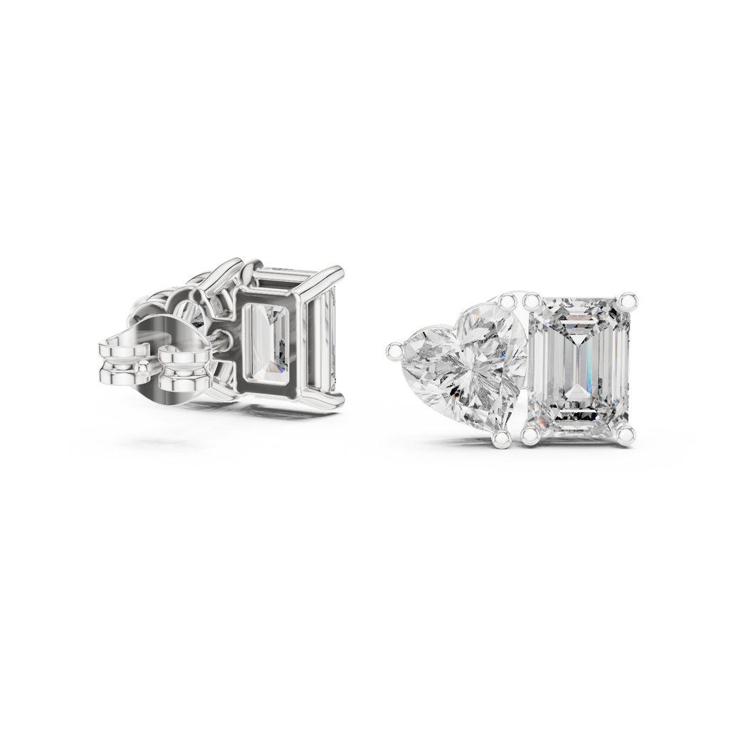 Amoretta Toi et Moi Emerald & Heart Lab Grown Diamond Stud Earrings