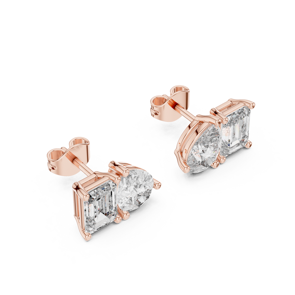 Duetta Toi et Moi Emerald Cut & Pear Cut Lab Grown Diamond Stud Earrings