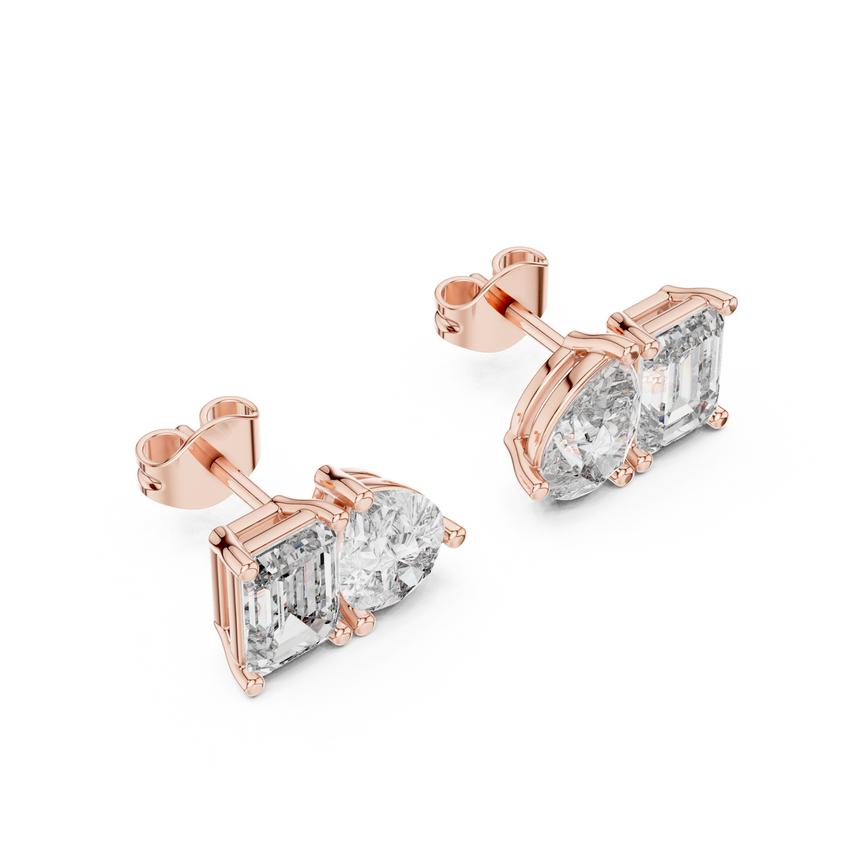 Duetta Toi et Moi Emerald Cut & Pear Cut Lab Grown Diamond Stud Earrings