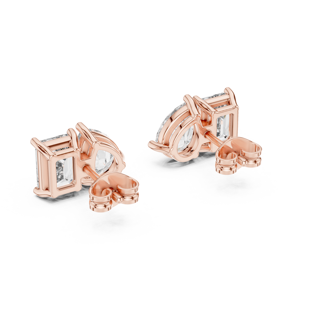 Duetta Toi et Moi Emerald Cut & Pear Cut Lab Grown Diamond Stud Earrings