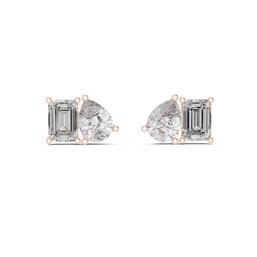 Duetta Toi et Moi Emerald Cut & Pear Cut Lab Grown Diamond Stud Earrings