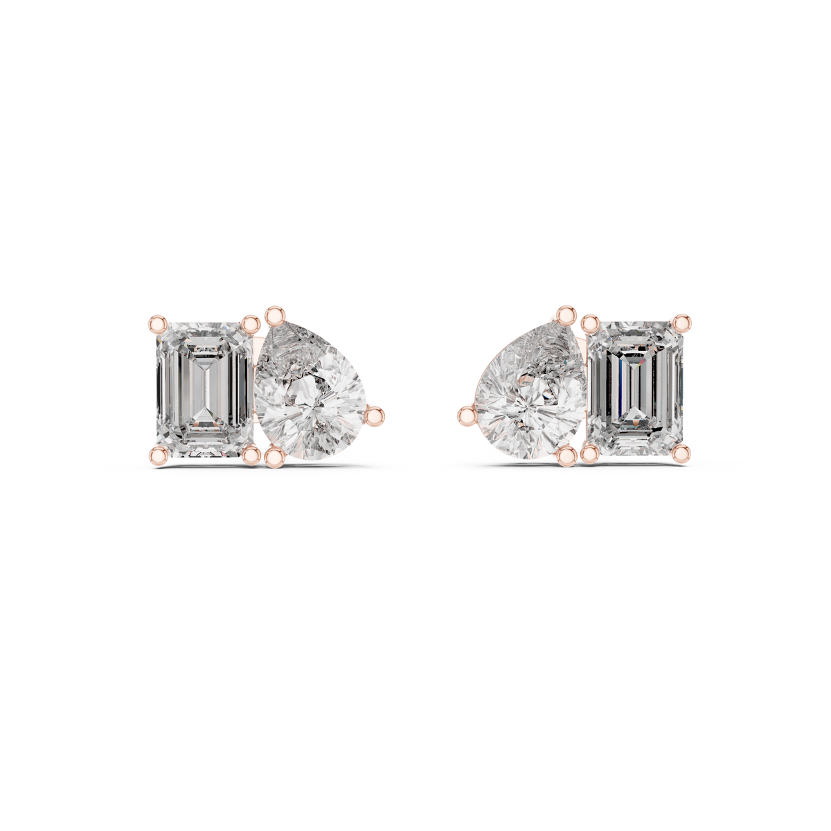 Duetta Toi et Moi Emerald Cut & Pear Cut Lab Grown Diamond Stud Earrings