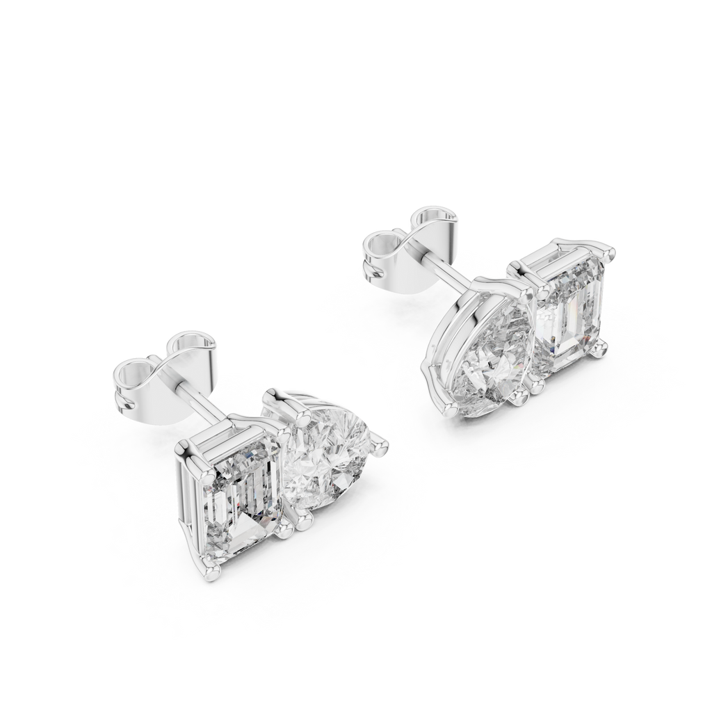 Duetta Toi et Moi Emerald Cut & Pear Cut Lab Grown Diamond Stud Earrings