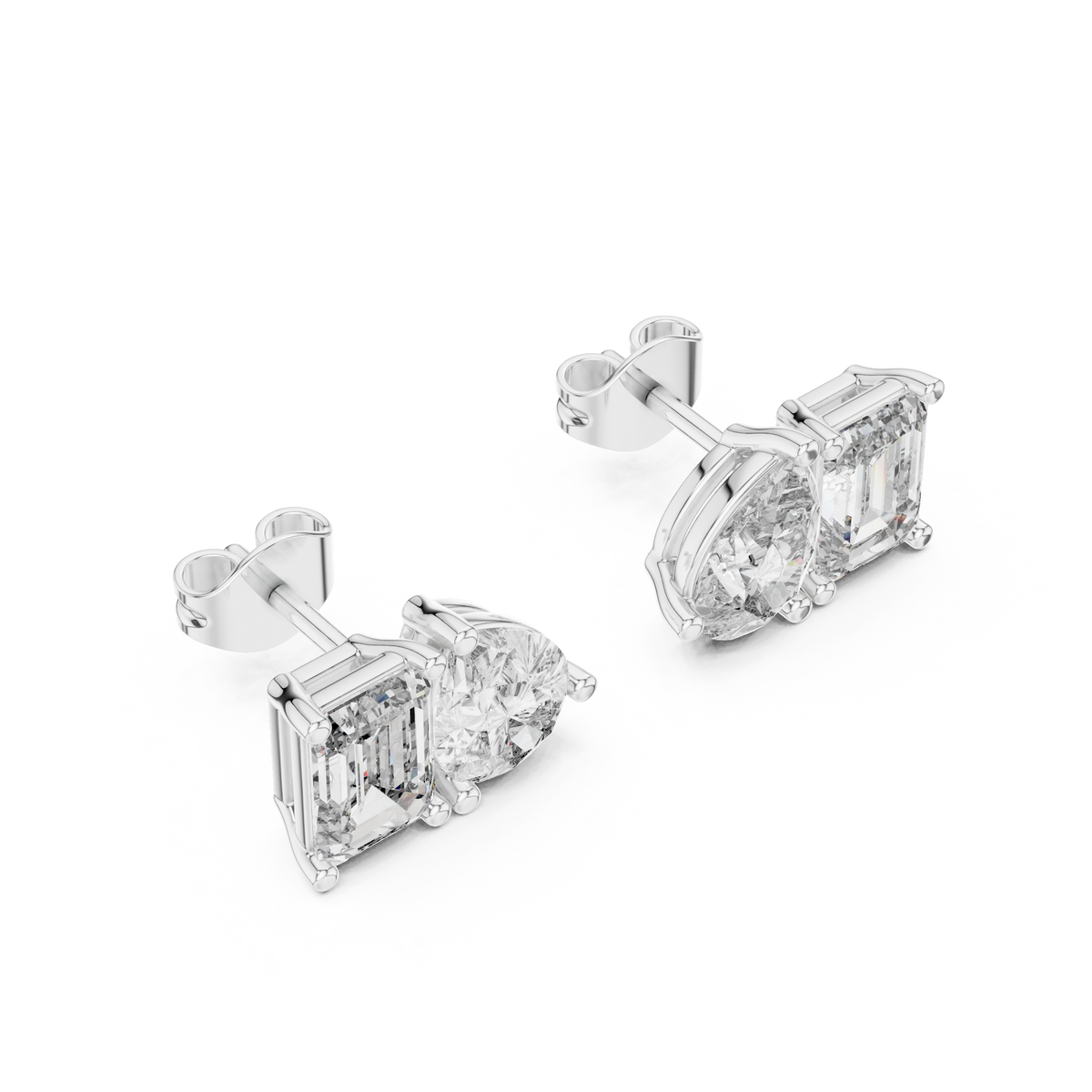 Duetta Toi et Moi Emerald Cut & Pear Cut Lab Grown Diamond Stud Earrings