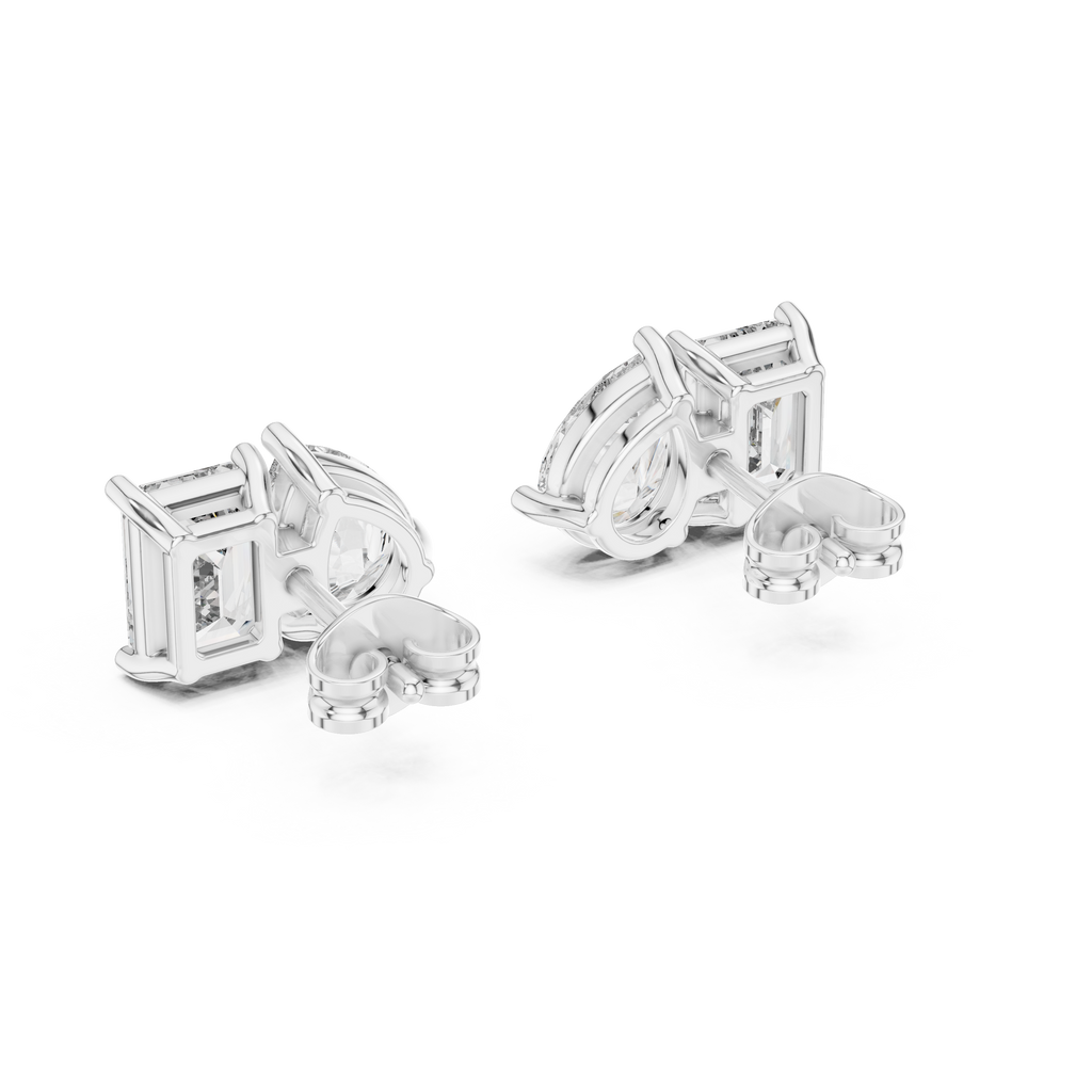 Duetta Toi et Moi Emerald Cut & Pear Cut Lab Grown Diamond Stud Earrings