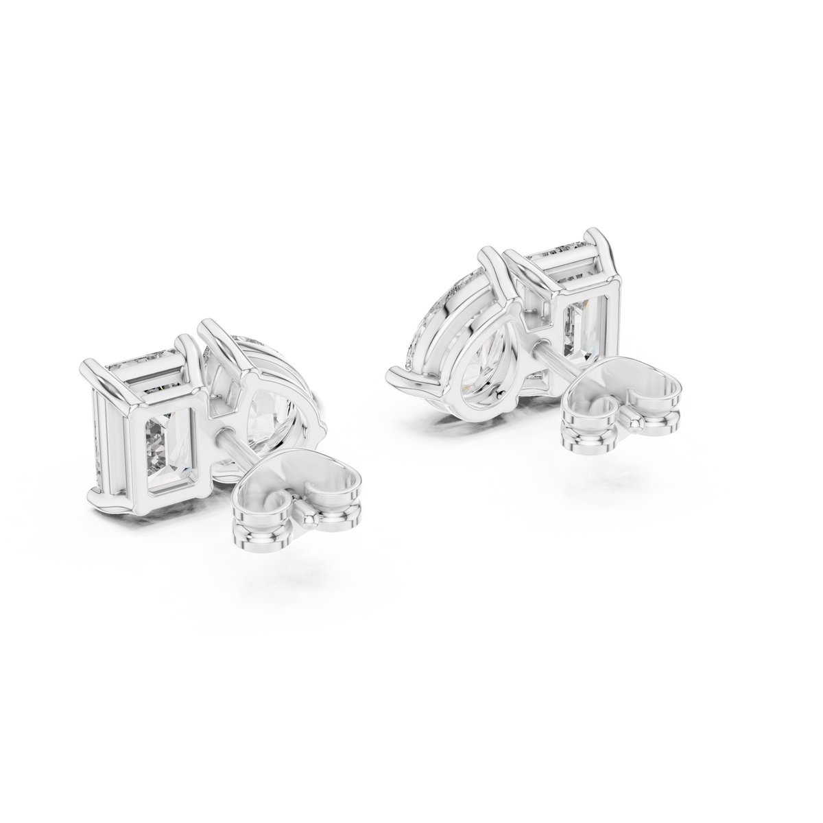 Duetta Toi et Moi Emerald Cut & Pear Cut Lab Grown Diamond Stud Earrings