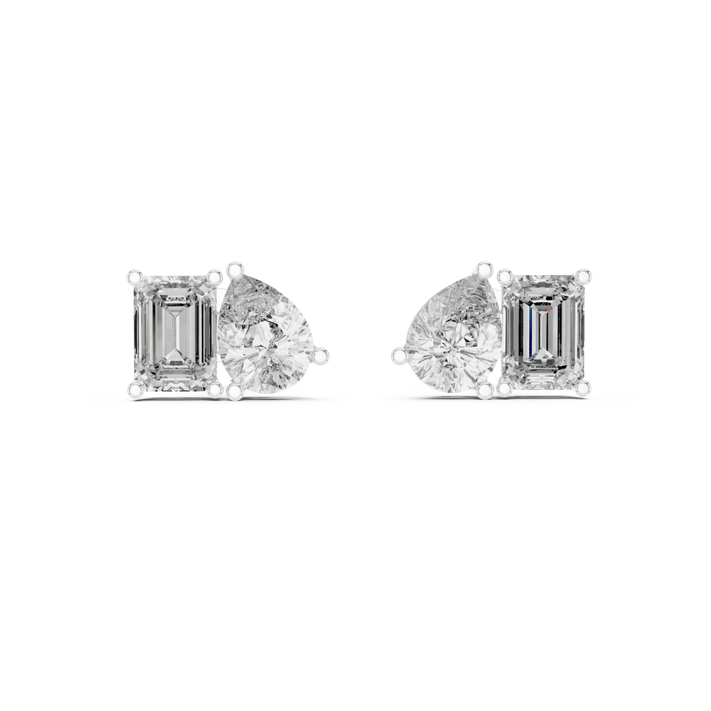 Duetta Toi et Moi Emerald Cut & Pear Cut Lab Grown Diamond Stud Earrings