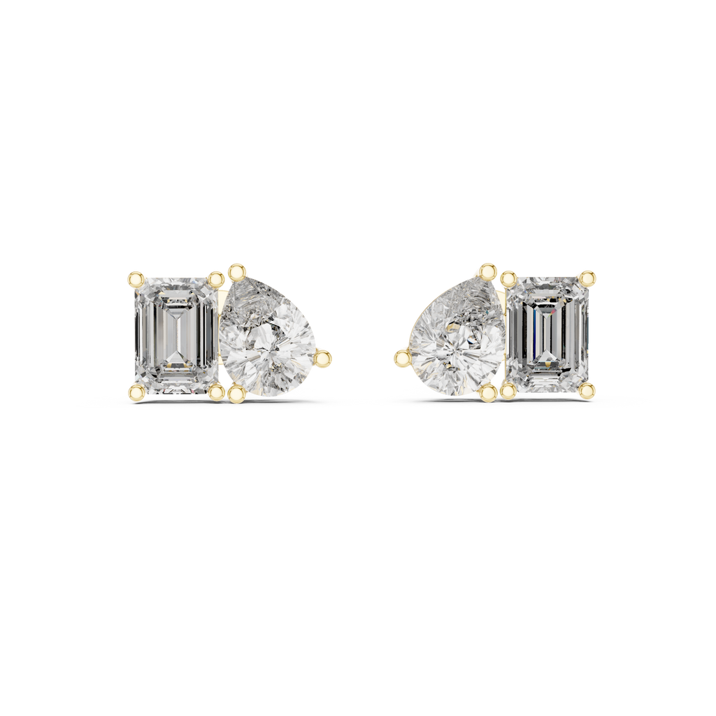 Duetta Toi et Moi Emerald Cut & Pear Cut Lab Grown Diamond Stud Earrings