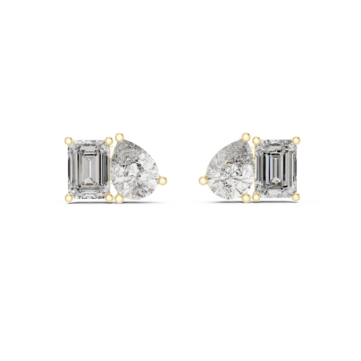 Duetta Toi et Moi Emerald Cut & Pear Cut Lab Grown Diamond Stud Earrings