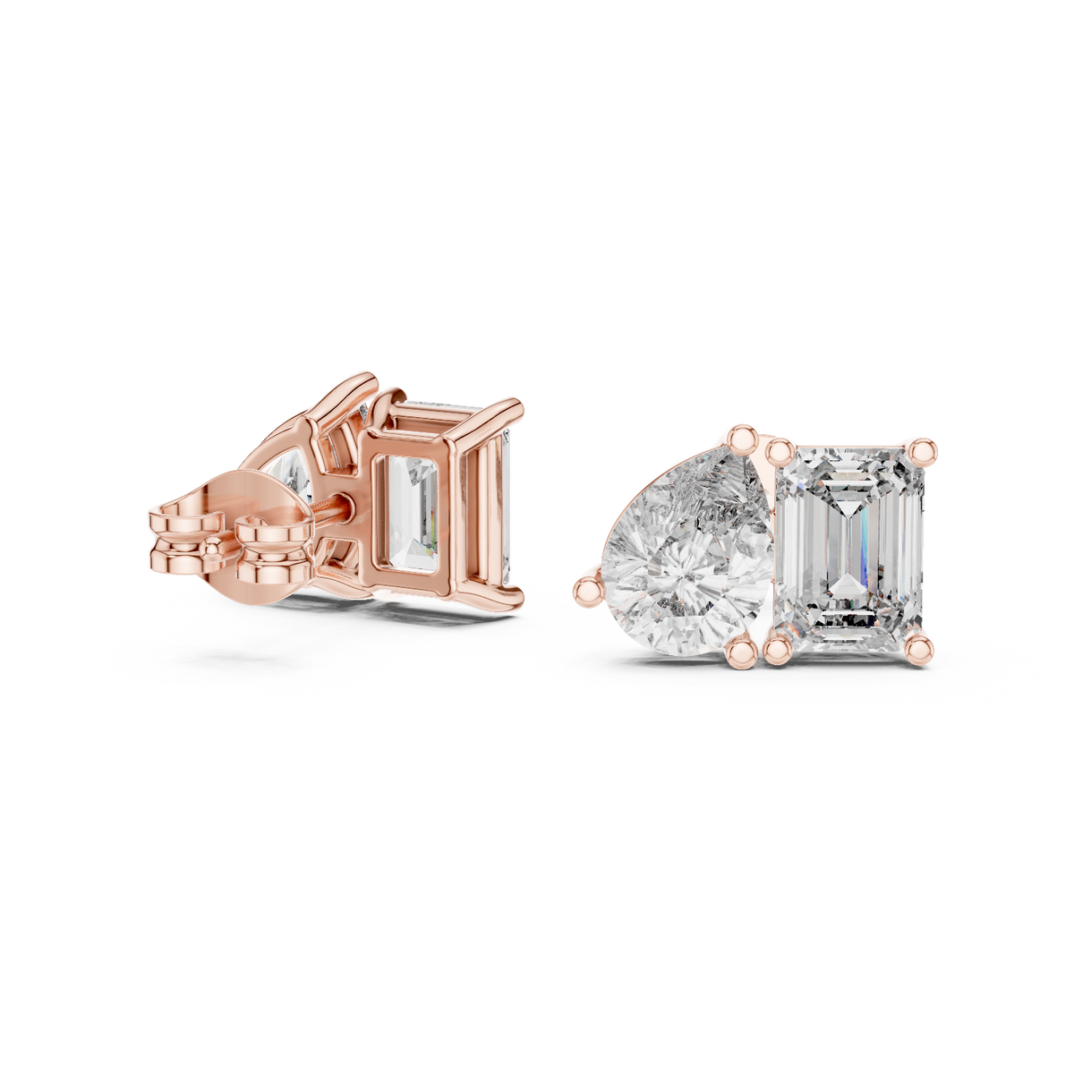 Duetta Toi et Moi Emerald Cut & Pear Cut Lab Grown Diamond Stud Earrings