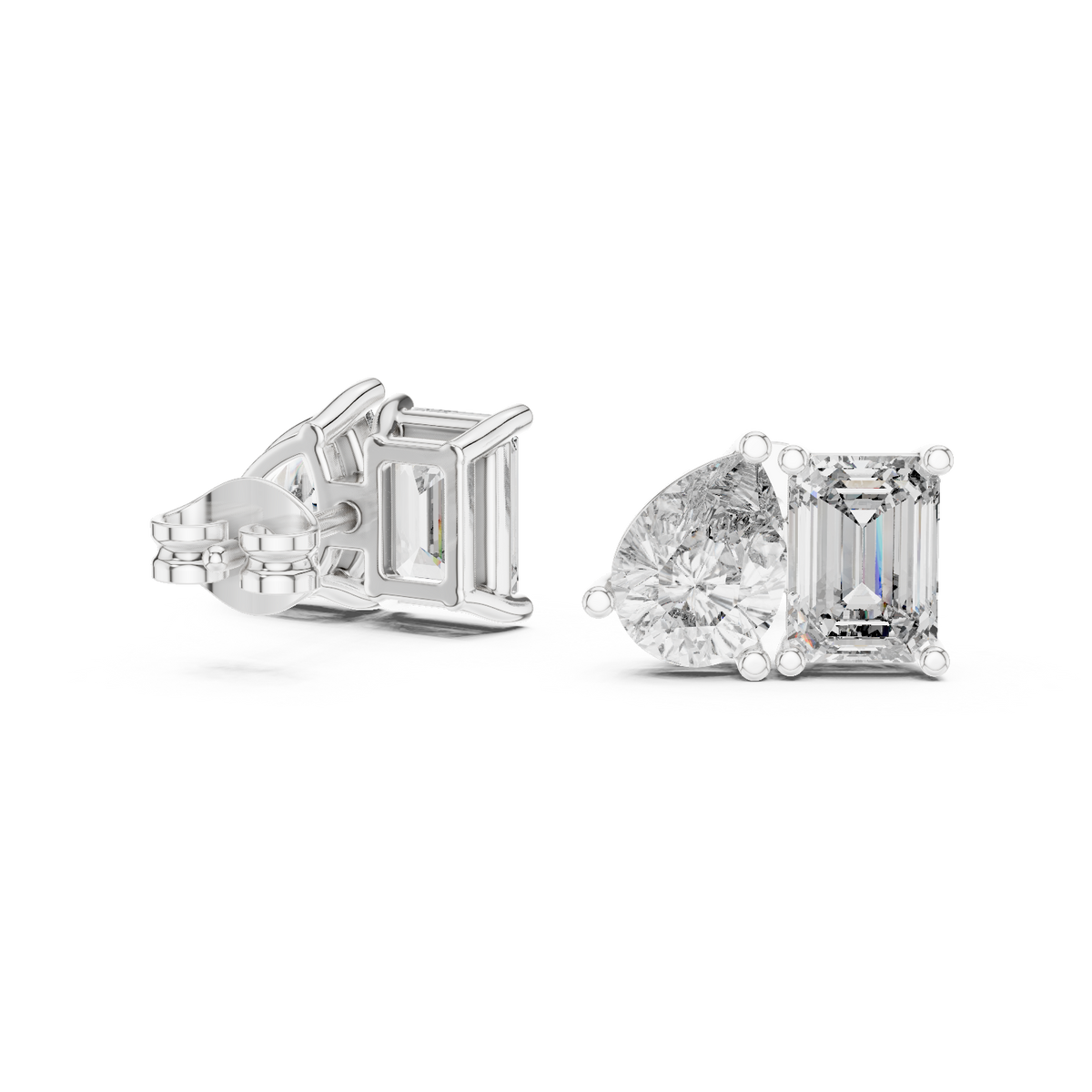 Duetta Toi et Moi Emerald Cut & Pear Cut Lab Grown Diamond Stud Earrings