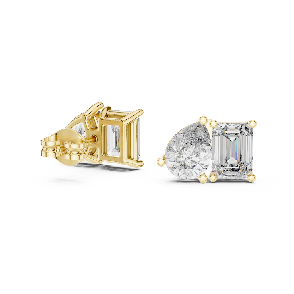 Duetta Toi et Moi Emerald Cut & Pear Cut Lab Grown Diamond Stud Earrings
