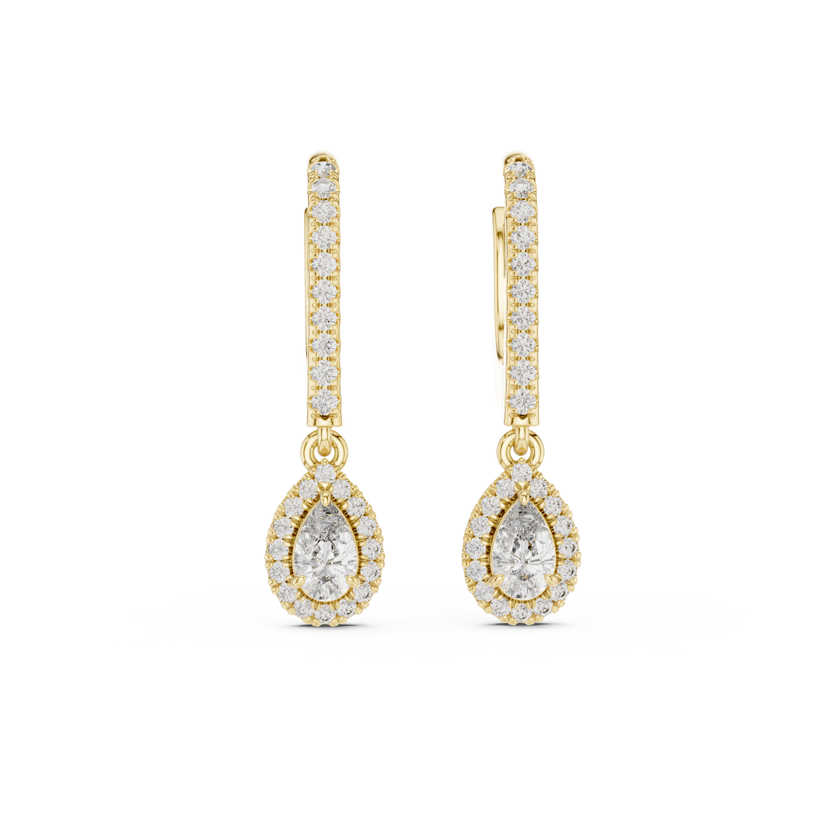 Gouttelle Pear Halo Pavé Huggie Drop Lab Grown Diamond Earrings
