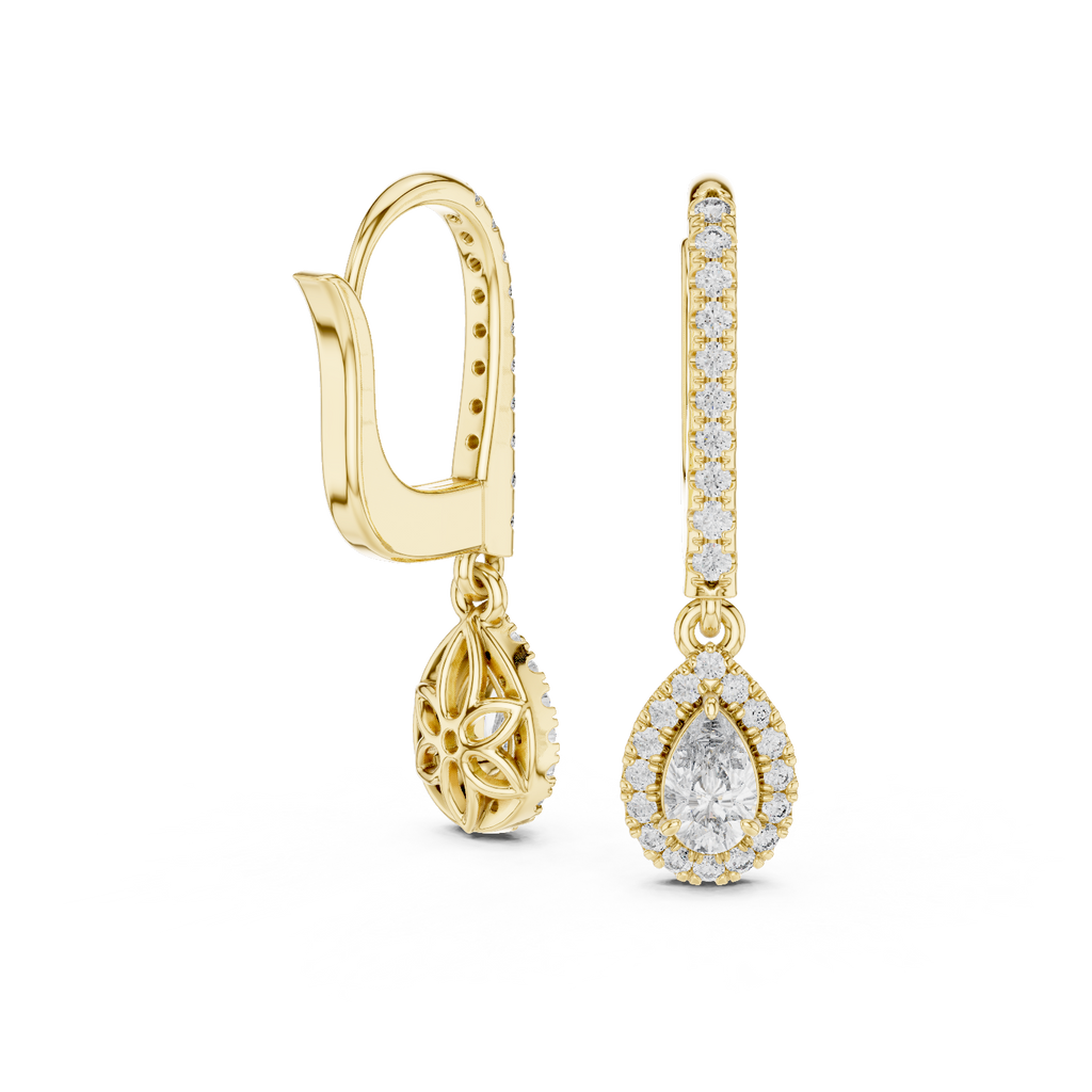 Funkelnde Diamant-Gold-Creolen | Ohrringe mit Blumenmuster