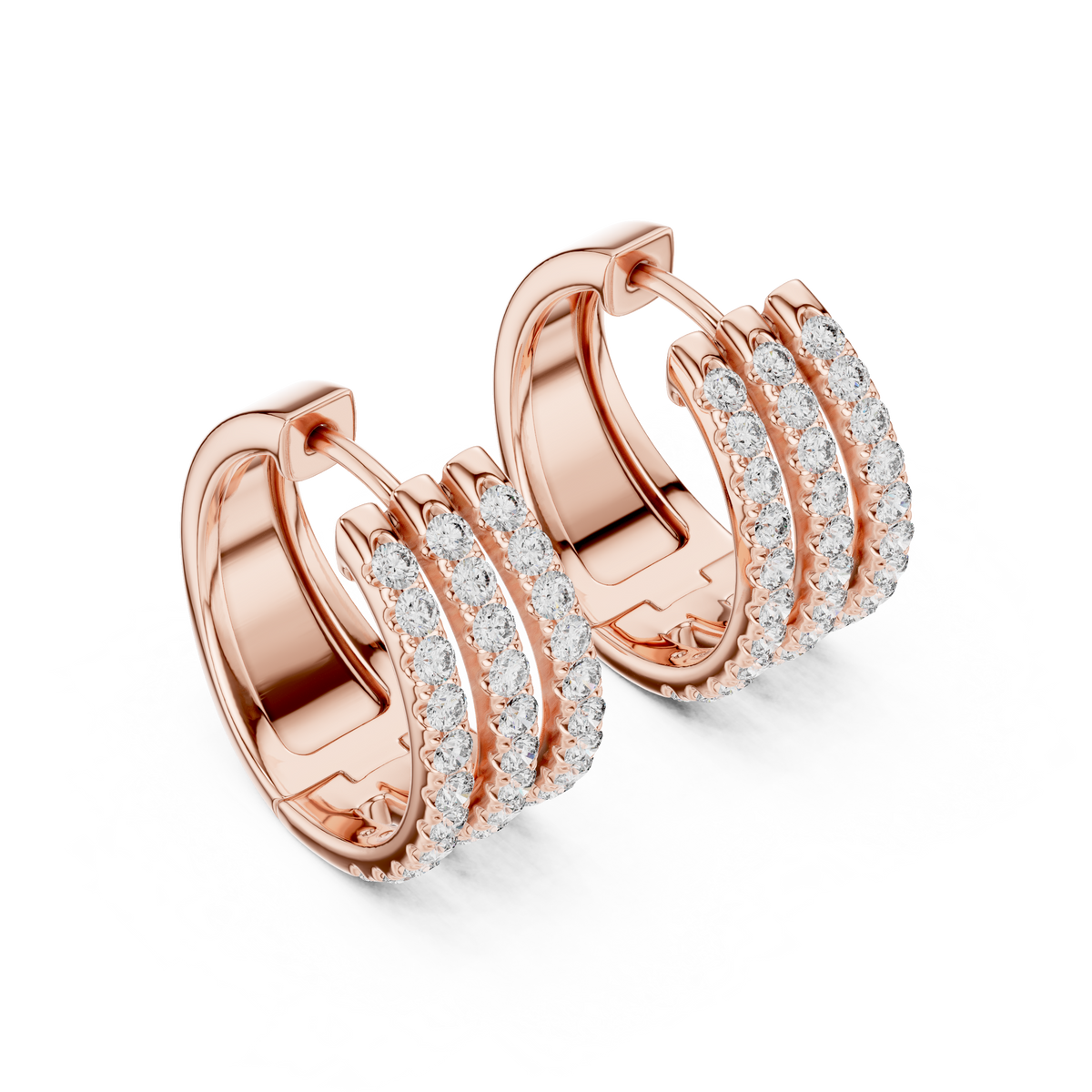 Anastasia Triple Row Lab Grown Diamond Pavé Huggie Hoop Earrings