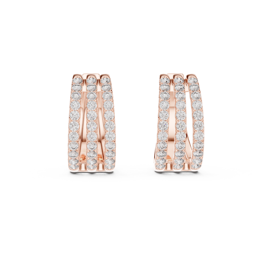 Anastasia Triple Row Lab Grown Diamond Pavé Huggie Hoop Earrings