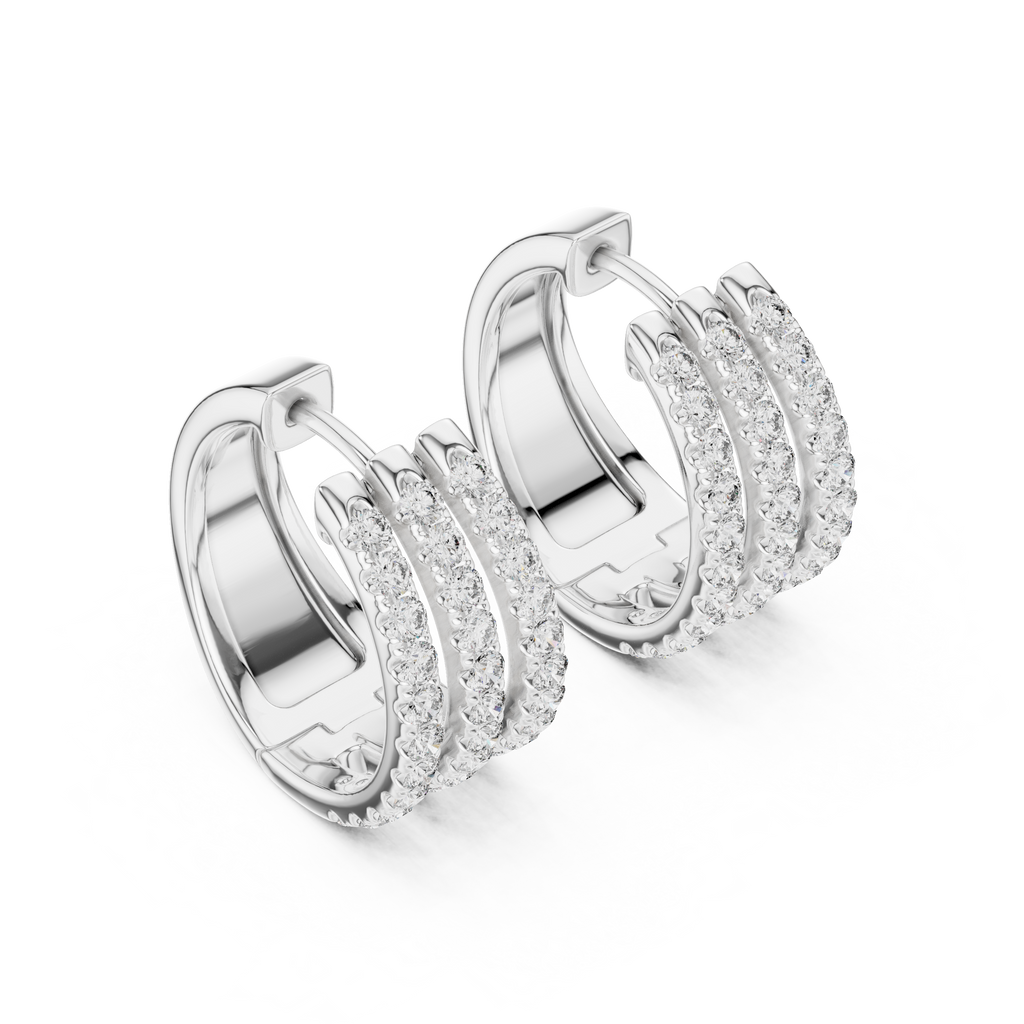 Anastasia Triple Row Lab Grown Diamond Pavé Huggie Hoop Earrings