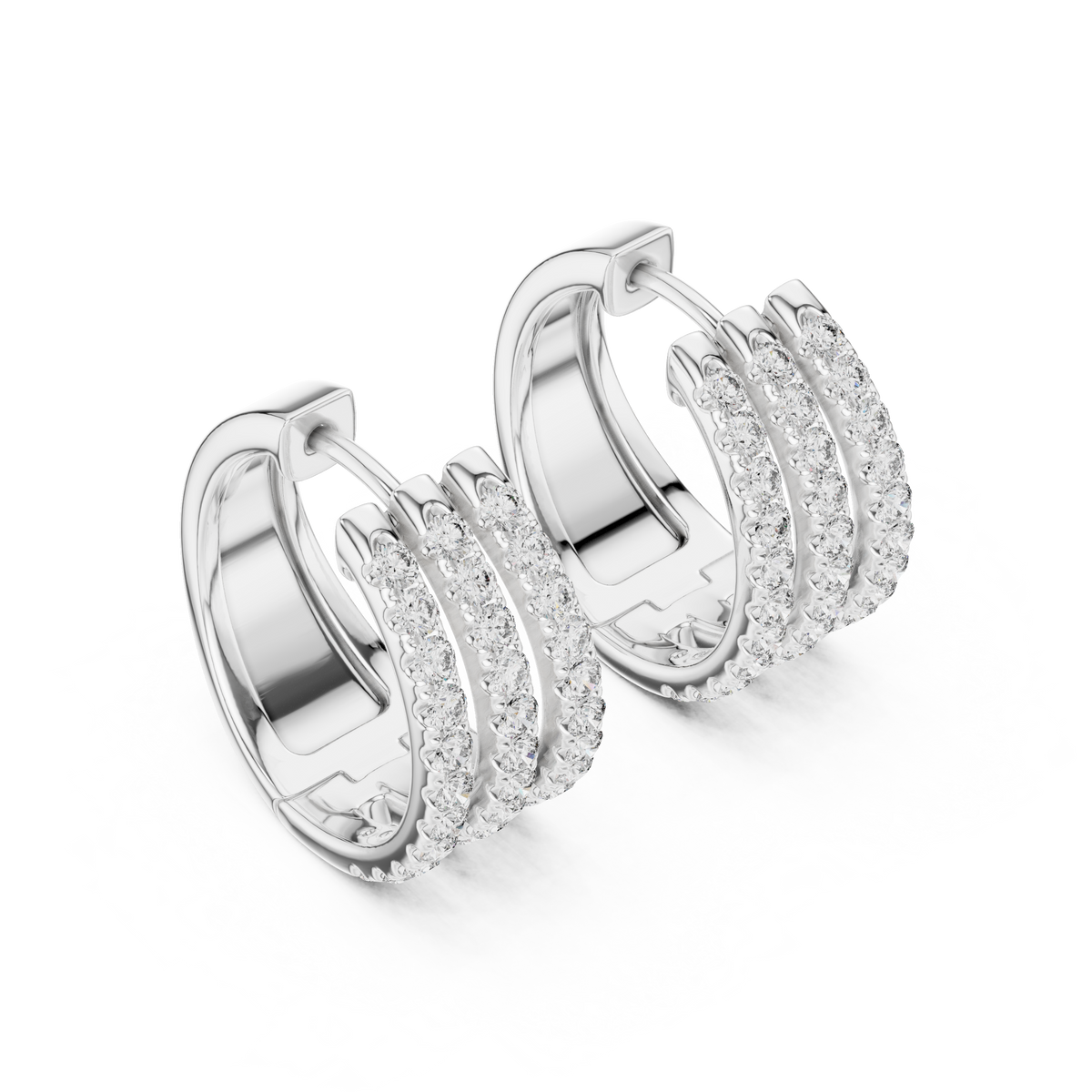 Anastasia Triple Row Lab Grown Diamond Pavé Huggie Hoop Earrings
