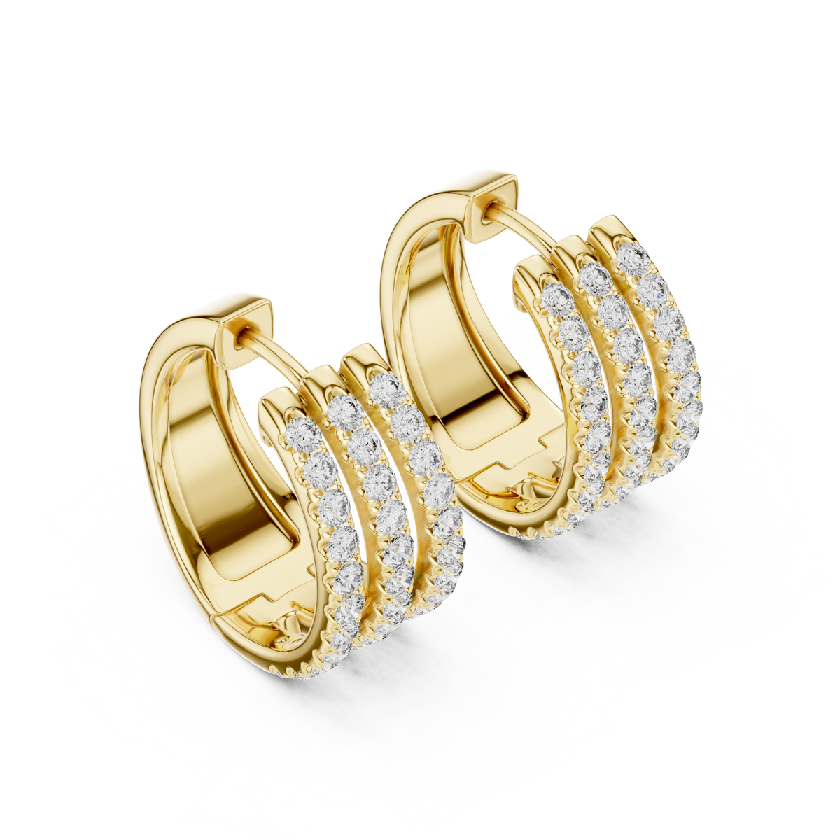 Anastasia Triple Row Lab Grown Diamond Pavé Huggie Hoop Earrings
