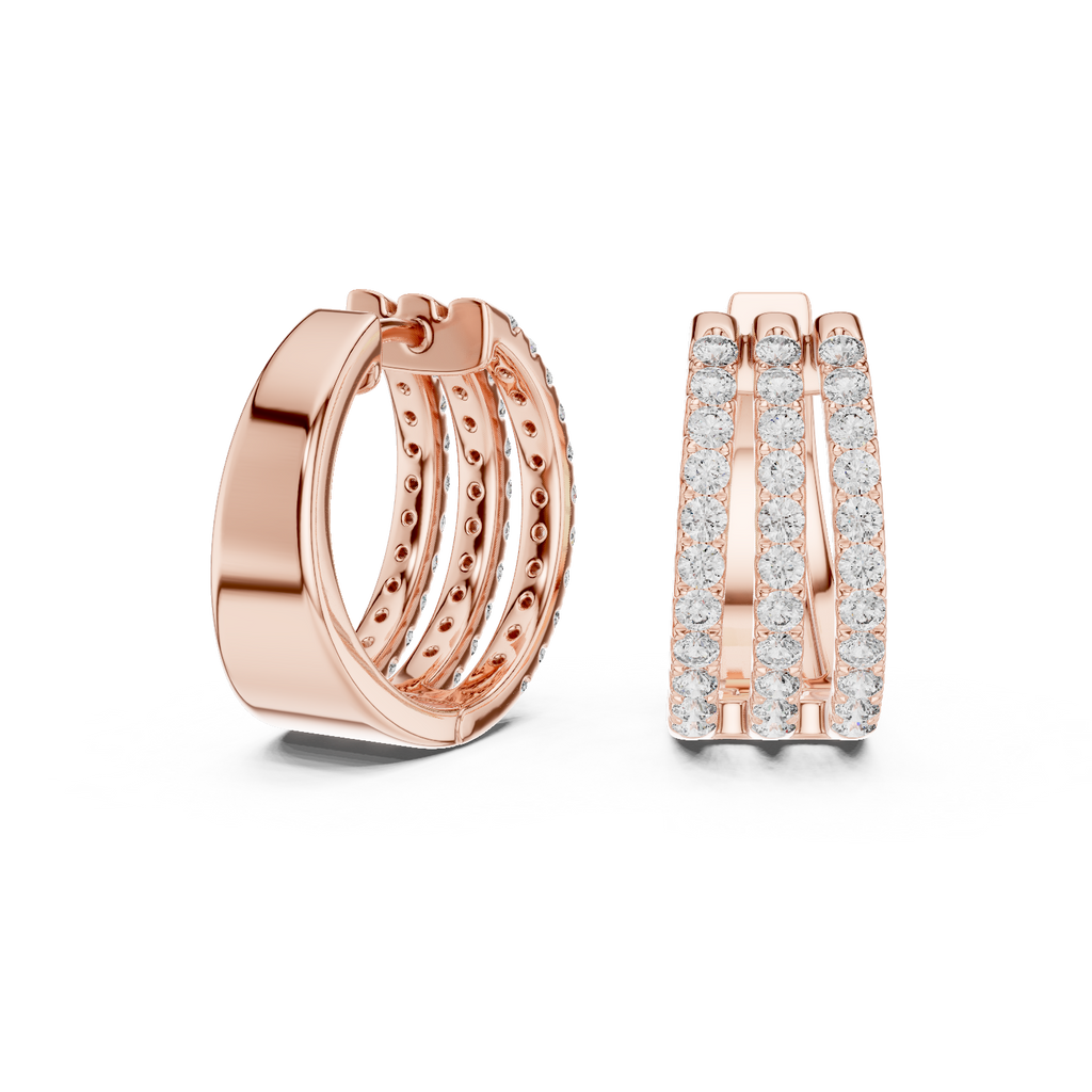 Anastasia Triple Row Lab Grown Diamond Pavé Huggie Hoop Earrings
