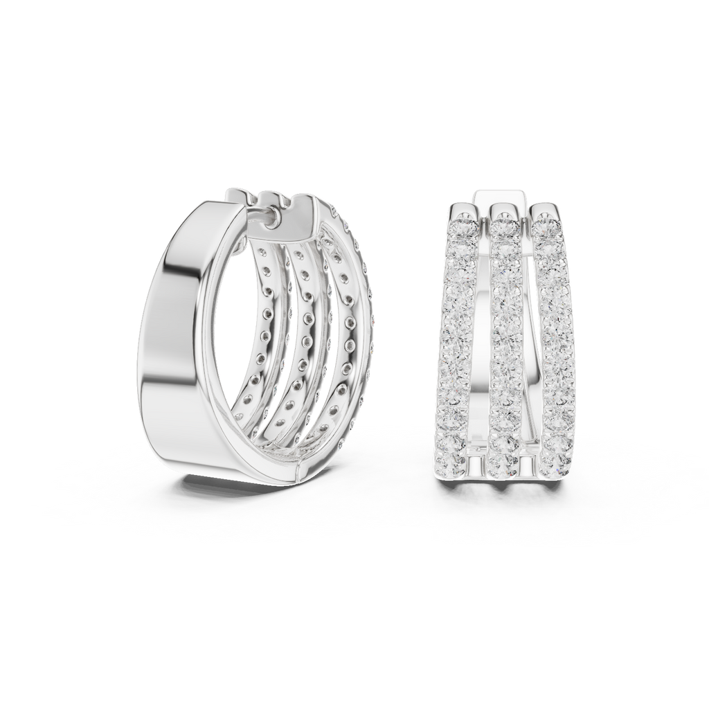 Anastasia Triple Row Lab Grown Diamond Pavé Huggie Hoop Earrings