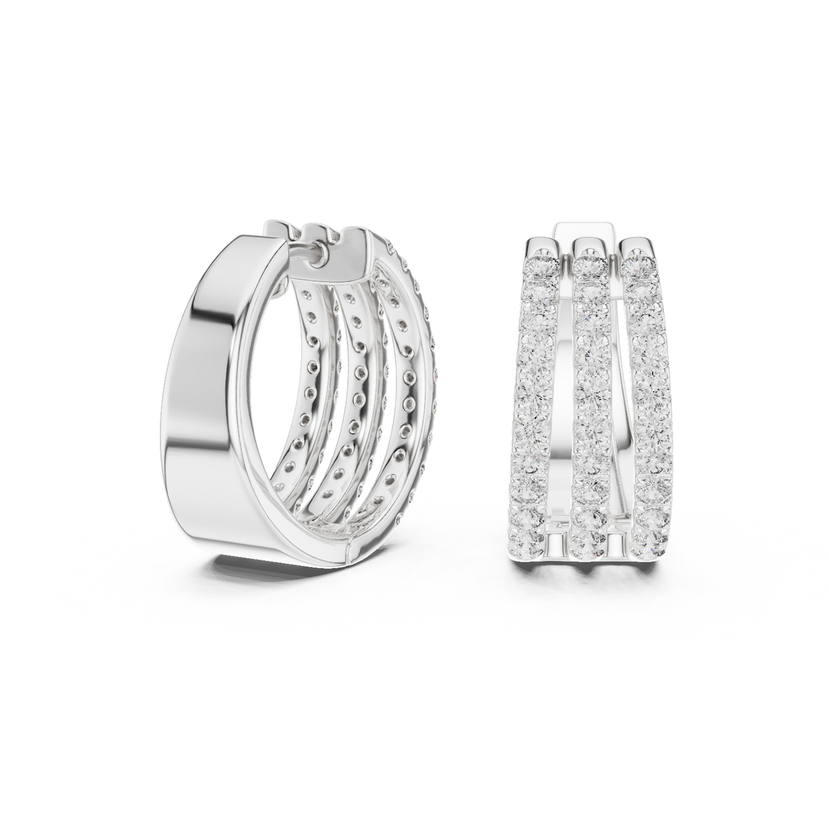 Anastasia Triple Row Lab Grown Diamond Pavé Huggie Hoop Earrings