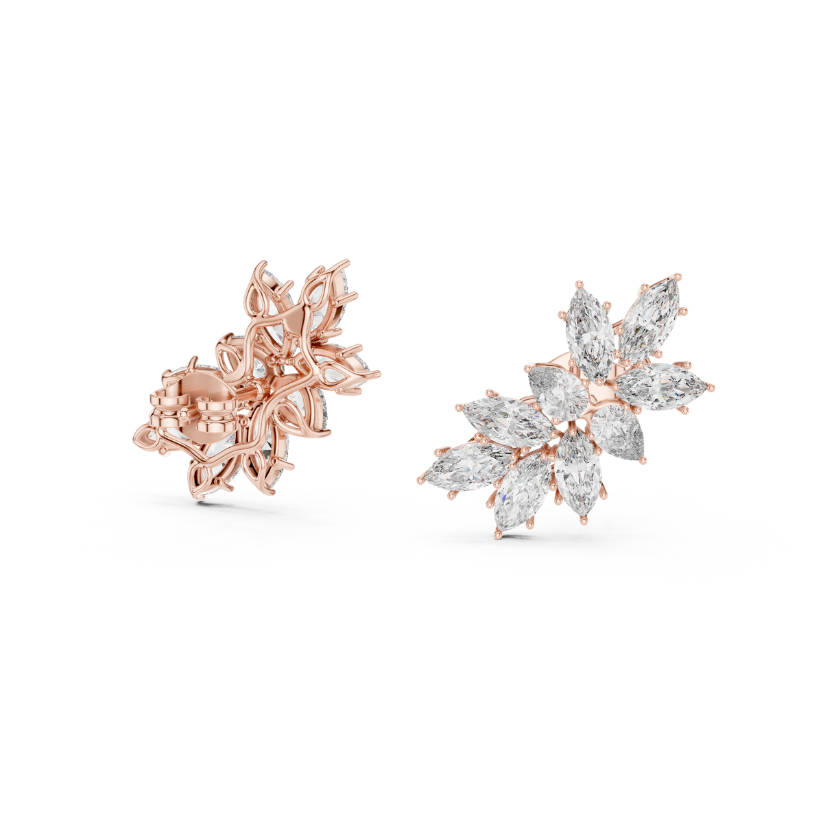 Calliope Marquise Cut Lab Grown Diamond Cluster Climber Earrings
