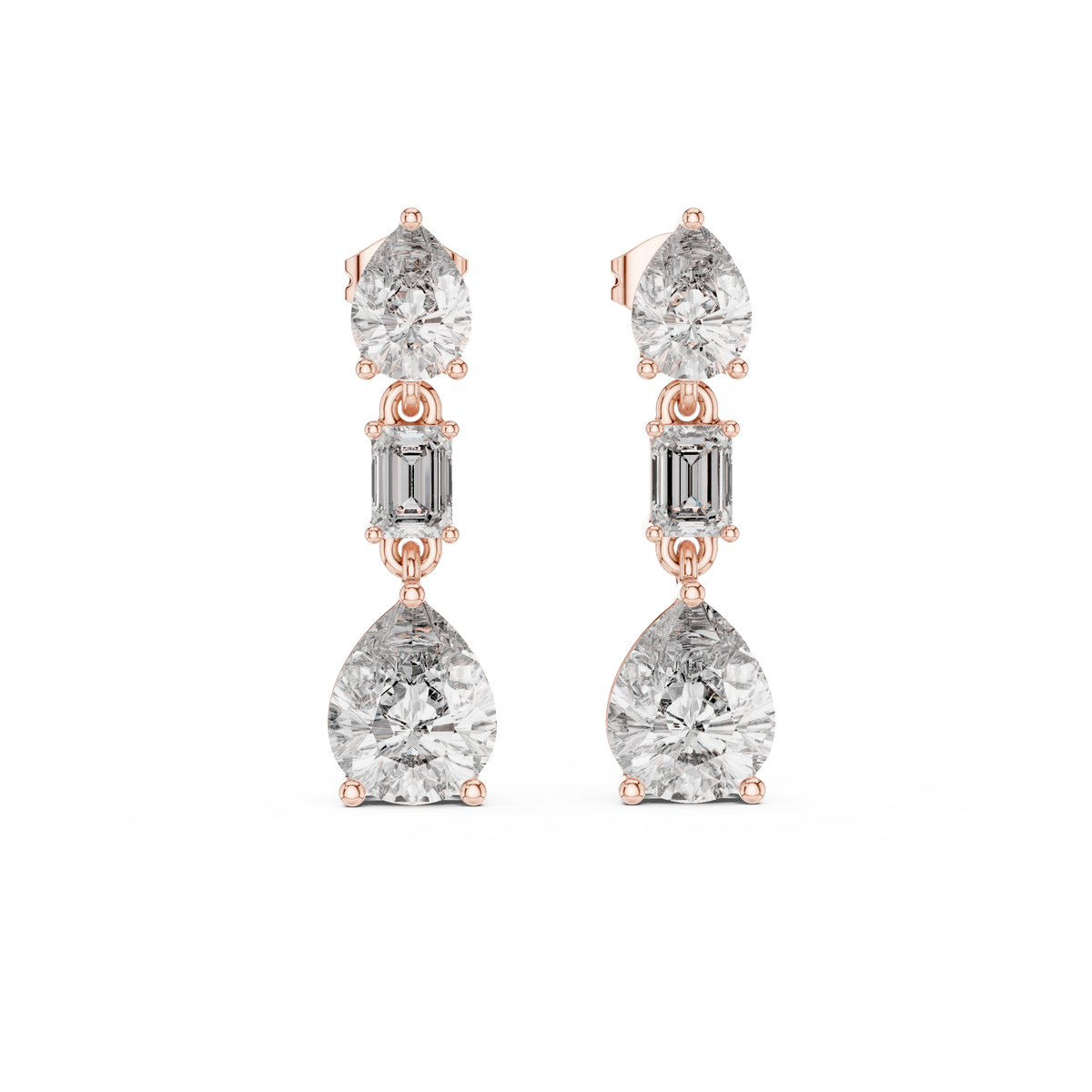 Persephone Mixed Cut Lab Grown Diamond Three Stone Drop Earrings
