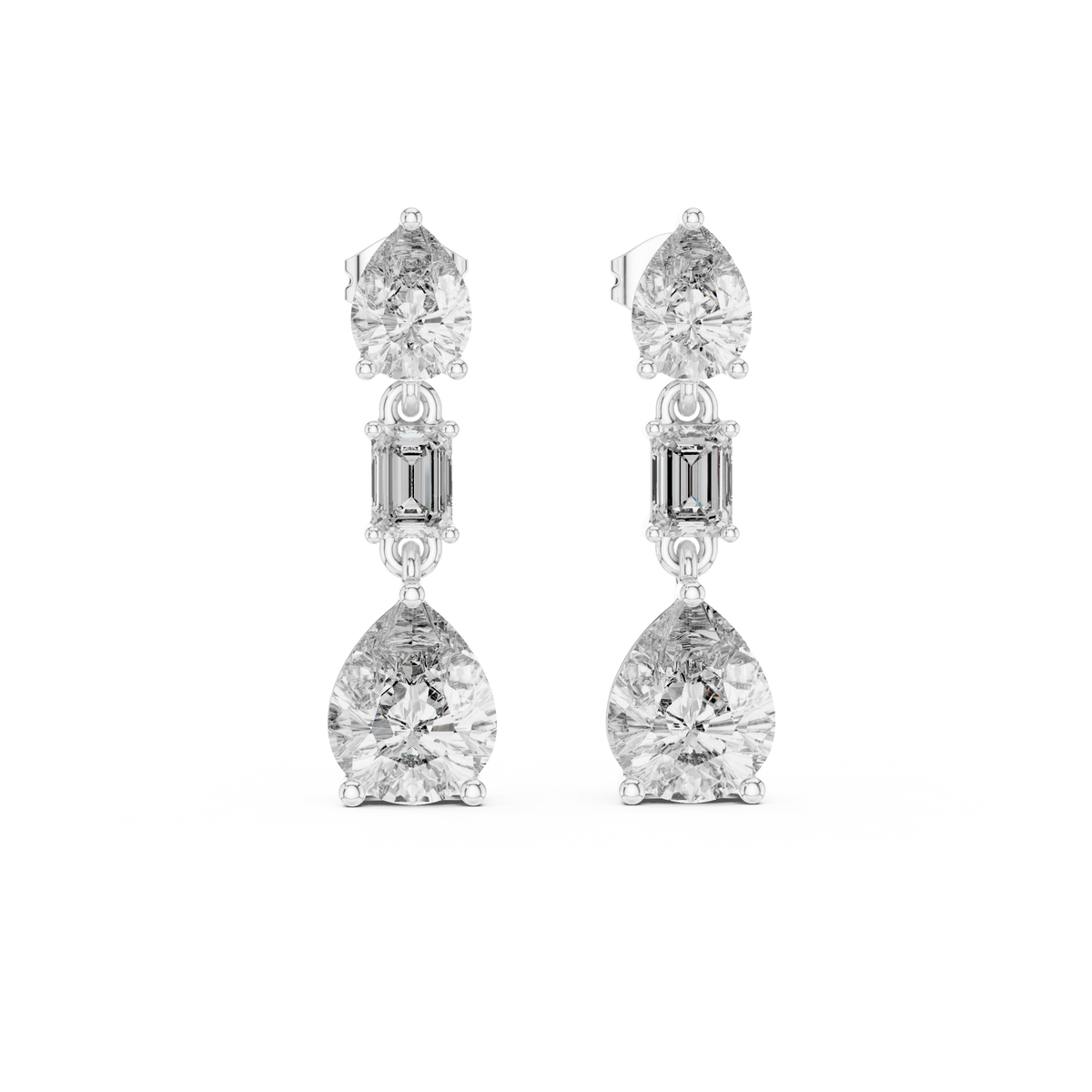Persephone Mixed Cut Lab Grown Diamond Three Stone Drop Earrings