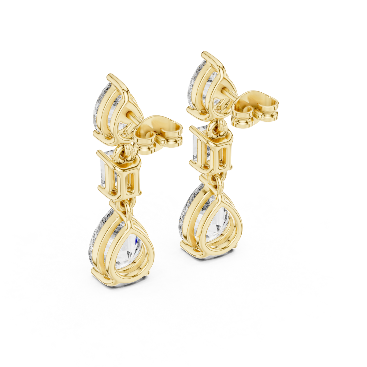 Persephone Mixed Cut Lab Grown Diamond Three Stone Drop Earrings