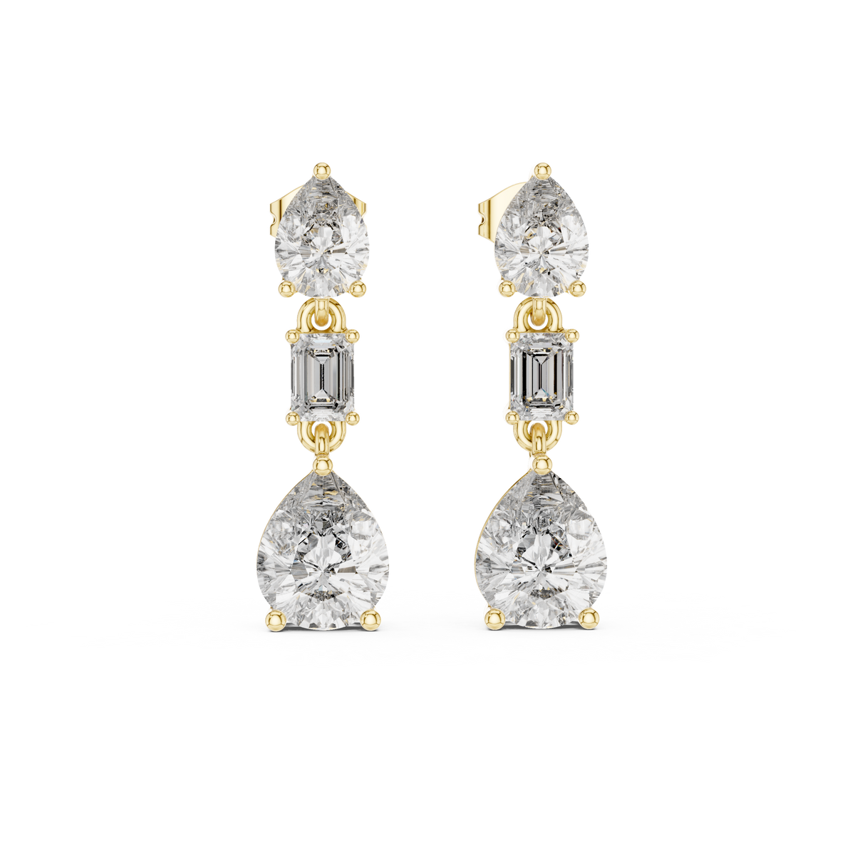 Persephone Mixed Cut Lab Grown Diamond Three Stone Drop Earrings
