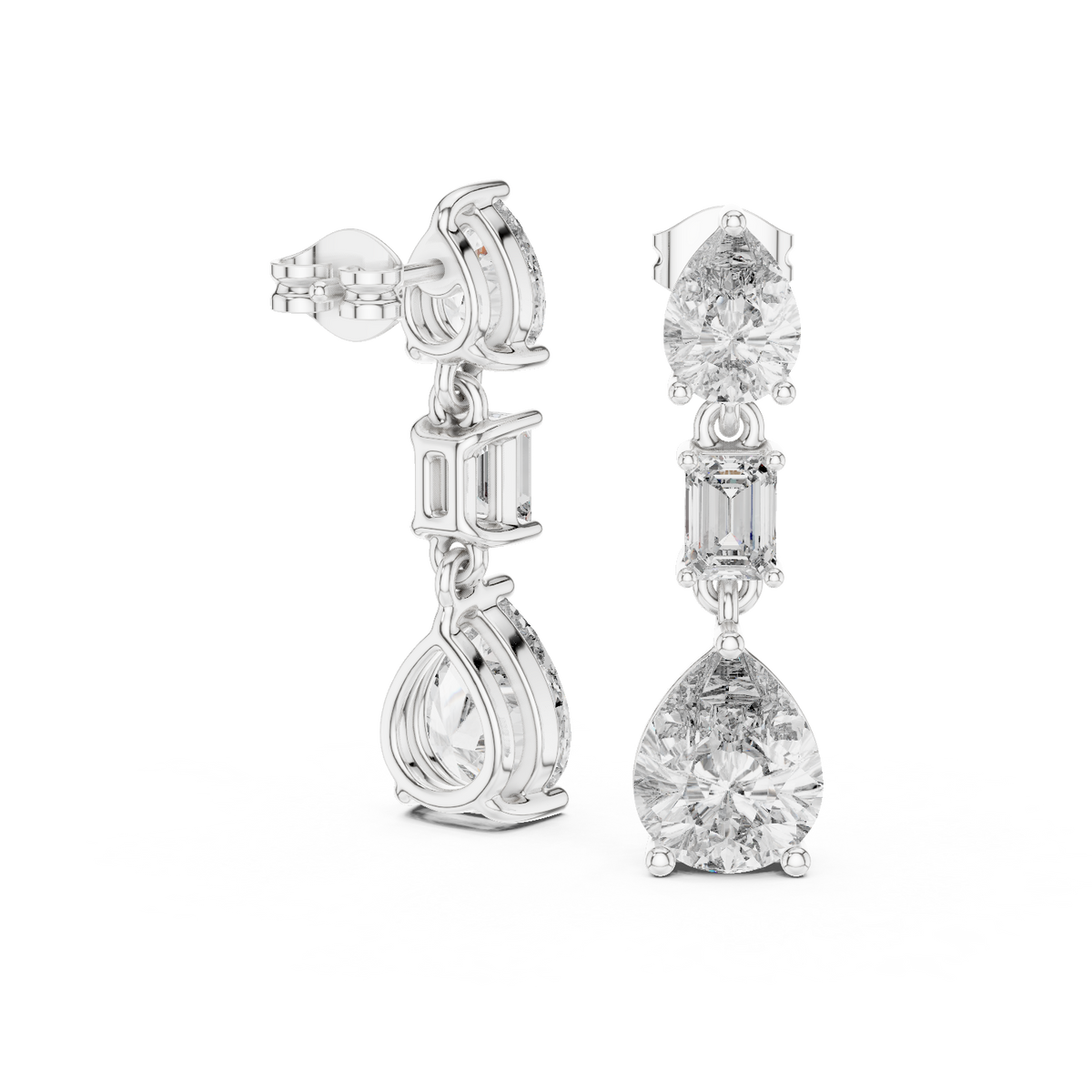 Persephone Mixed Cut Lab Grown Diamond Three Stone Drop Earrings